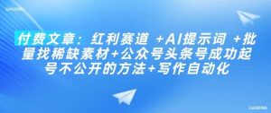 付费文章:红利赛道 +AI提示词 +批量找稀缺素材+公众号头条号成功起号不公开的方法+写作自动化-旺仔资源库
