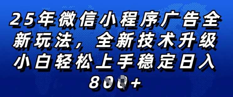 2025年微信小程序全新玩法纯小白易上手，稳定日入多张，技术全新升级，全网首发【揭秘】-旺仔资源库