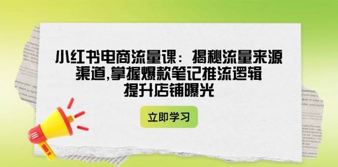 小红书电商流量课：揭秘流量来源渠道,掌握爆款笔记推流逻辑,提升店铺曝光-旺仔资源库