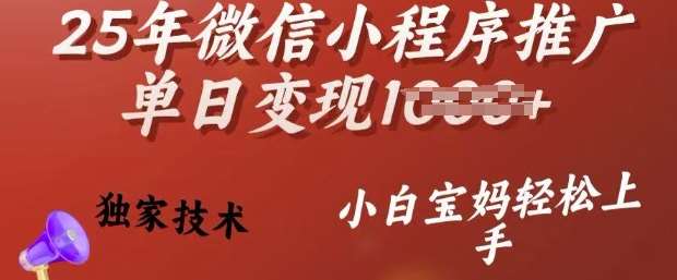 25年微信小程序推广单日变现多张，独家技术，小白宝妈轻松上手【揭秘】-旺仔资源库