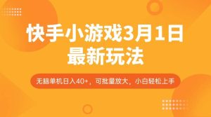 快手小游戏3月1日最新玩法，新风口，无脑单机日入40+，可批量放大，小白轻松上手-旺仔资源库