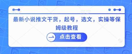 最新小说推文干货，起号，选文，实操等保姆级教程-旺仔资源库