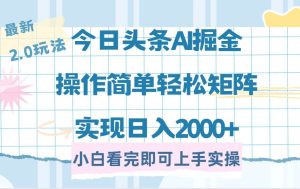 （14506期）今日头条最新2.0玩法，思路简单，复制粘贴，轻松实现矩阵日入2000+-旺仔资源库