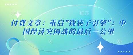 付费文章：重启”钱袋子引擎”：中国经济突围战的最后一公里-旺仔资源库