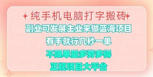 纯手机电脑打字搬砖，有手就行，几秒一单，多劳多得，正规项目大平台【揭秘】-旺仔资源库