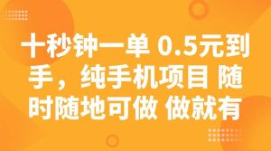 十秒钟一单 0.5元到手，纯手机项目 随时随地可做 做就有-旺仔资源库