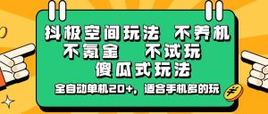 抖极空间玩法，不养机，不氪金，不试玩，傻瓜式玩法，全自动单机20+，适合手机多的玩-旺仔资源库