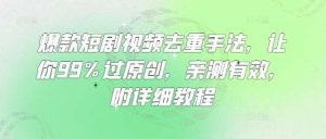 爆款短剧视频去重手法，让你99%过原创，亲测有效，附详细教程-旺仔资源库
