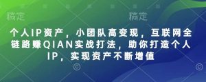 个人IP资产,小团队高变现,互联网全链路赚QIAN实战打法,助你打造个人IP,实现资产不断增值-旺仔资源库
