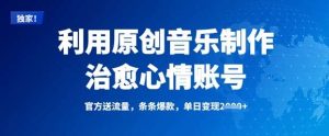利用原创音乐制作治愈心情账号,条条爆款,单日变现多张-旺仔资源库