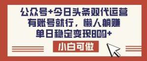 公众号+今日头条双代运营，有账号就行，单日稳定变现8张【揭秘】-旺仔资源库