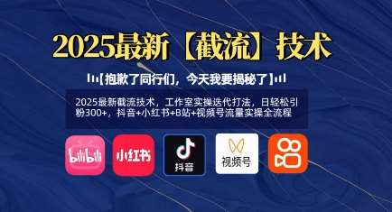 2025最新截流技术，工作室实操迭代打法，日轻松引粉300+，抖音+小红书+B站+视频号流量实操全流程-旺仔资源库