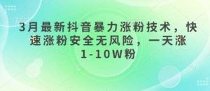 3月最新抖音暴力涨粉技术，快速涨粉安全无风险，一天涨1-10W粉-旺仔资源库