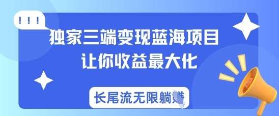 独家三端变现蓝海项目，让你收益最大化，长尾流无限躺挣-旺仔资源库