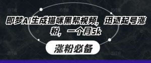 即梦AI生成猫咪黑帮视频，迅速起号涨粉，一个月5k-旺仔资源库