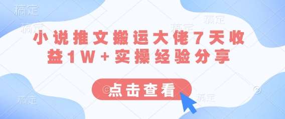 小说推文搬运大佬7天收益1W+实操经验分享-旺仔资源库