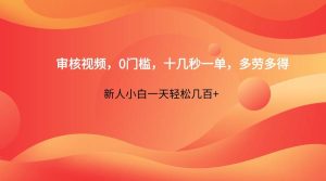 审核视频，0门槛，十几秒一单，多劳多得，新人小白一天轻松几百+-旺仔资源库