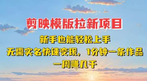 剪映模板拉新项目：新手也能轻松上手，无需实名，快速变现，一分钟一条作品，一周挣几k-旺仔资源库