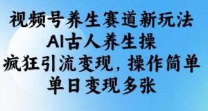 视频号养生赛道新玩法，AI古人养生操，疯狂引流变现，操作简单，单日变现多张-旺仔资源库