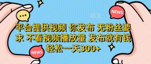 （14317期）平台提供视频 你发布 无粉丝要求 不看视频播放量 发布就有钱 轻松一天300+-旺仔资源库