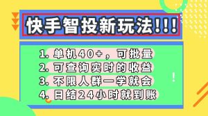 （14372期）快手智投新玩法，单机日入40+，可批量，可查询实时收益，收益日结24小…-旺仔资源库