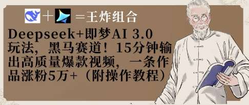 Deepseek+即梦AI3.0玩法，黑马赛道！15分钟输出高质量爆款视频，一条作品涨粉5W+-旺仔资源库