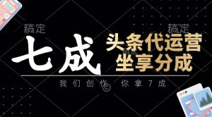 头条代运营：我们创作，你拿7成，简单操作，坐享分成-旺仔资源库