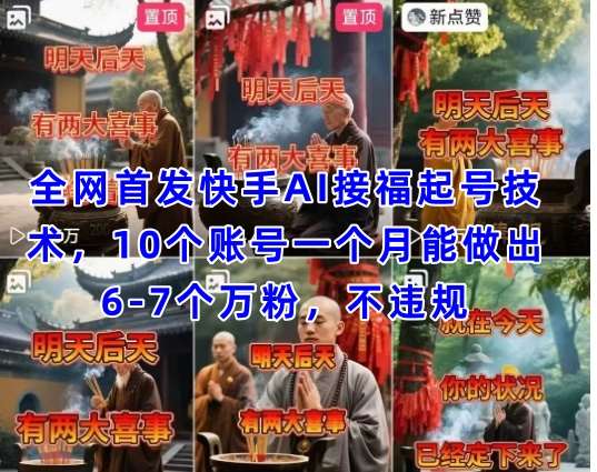 全网首发快手AI接福起号涨粉技术，10个账号一个月能做出6-7个万粉，不违规-旺仔资源库