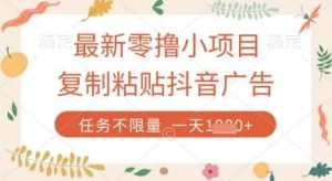 最新零撸小项目，复制粘贴抖音广告即可挣钱，平台大水，任务不限量，一天数张【揭秘】-旺仔资源库