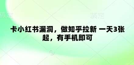 卡小红书漏洞，做知乎拉新 一天3张起，有手机即可-旺仔资源库