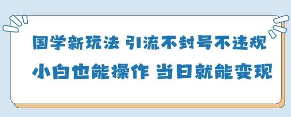 国学新玩法，引流不封号不违规小白也能操作，当日就能变现-旺仔资源库