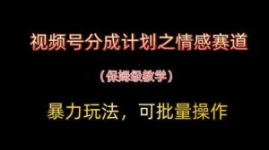 视频号分成计划之情感赛道暴力玩法,可批量操作,保姆级教学-旺仔资源库