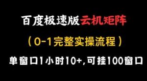 百度极速版云机矩阵项目，单窗口1小时10+，可挂100窗口，完整实操流程【揭秘】-旺仔资源库