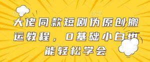 大佬同款短剧伪原创搬运方法，0基础小白也能轻松学会-旺仔资源库