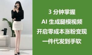 3分钟掌握AI生成腿模视频，开启零成本涨粉变现，一件代发到手软-旺仔资源库