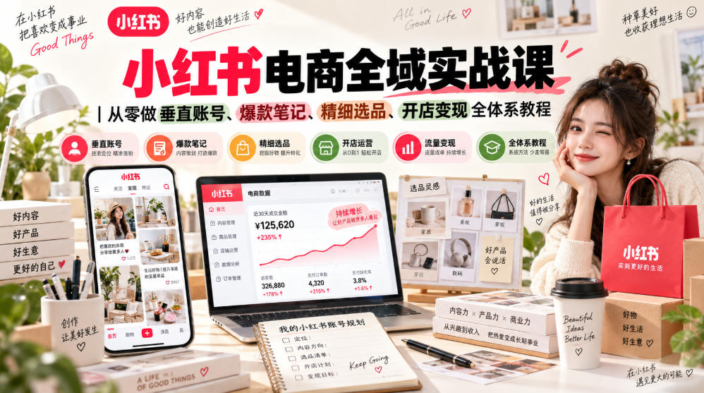 小红书电商全域实战课｜从零做垂直账号、爆款笔记、精细选品、开店变现全体系教程-旺仔资源库