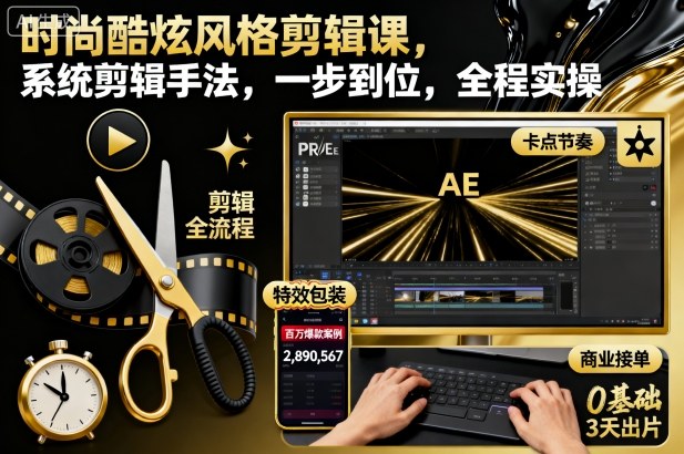 时尚酷炫风格剪辑课,系统剪辑手法,一步到位,全程实操-旺仔资源库