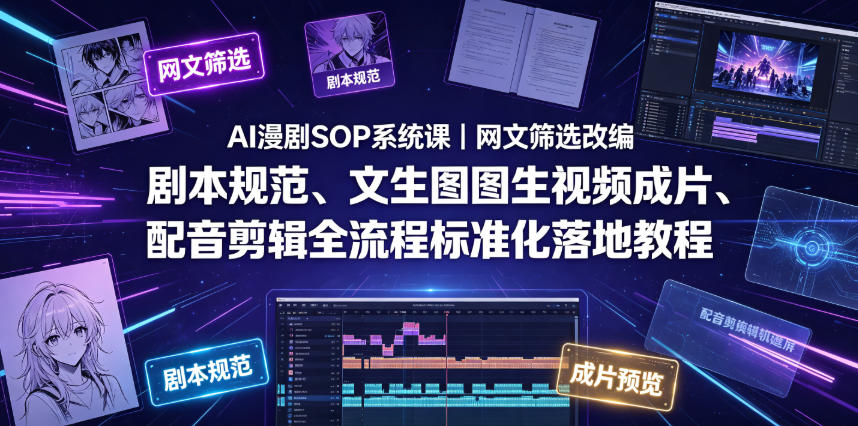 AI漫剧SOP系统课｜网文筛选改编、剧本规范、文生图图生视频成片、配音剪辑全流程标准化落地教程(更新)-旺仔资源库