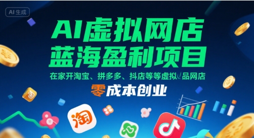 AI虚拟网店蓝海盈利项目，在家开淘宝、拼多多、抖店等虚拟品网店，零成本创业-旺仔资源库