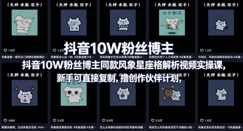 抖音10W粉丝博主同款星座性格解析视频实操课，新手可直接复制，撸创作伙伴计划，分成计划等-旺仔资源库
