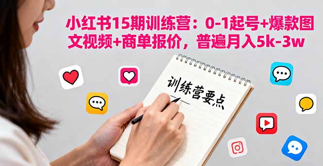 小红书15期训练营：0-1起号+爆款图文视频+商单报价，普遍月入5k-3w-旺仔资源库