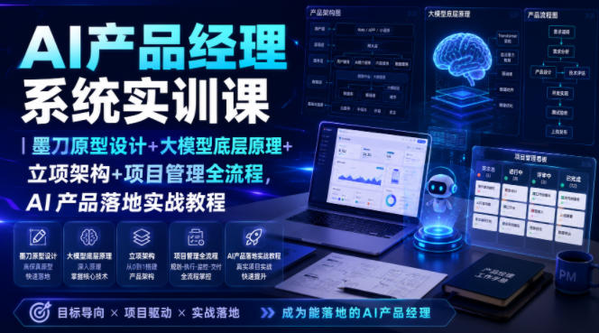 AI产品经理系统实训课|墨刀原型设计+大模型底层原理+立项架构+项目管理全流程,AI产品落地实战教程-旺仔资源库