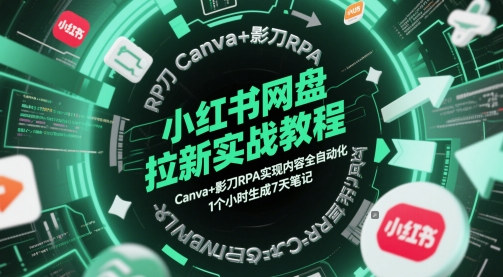 小红书网盘拉新实战教程，Canva+影刀RPA实现内容全自动化，1个小时生成7天笔记-旺仔资源库