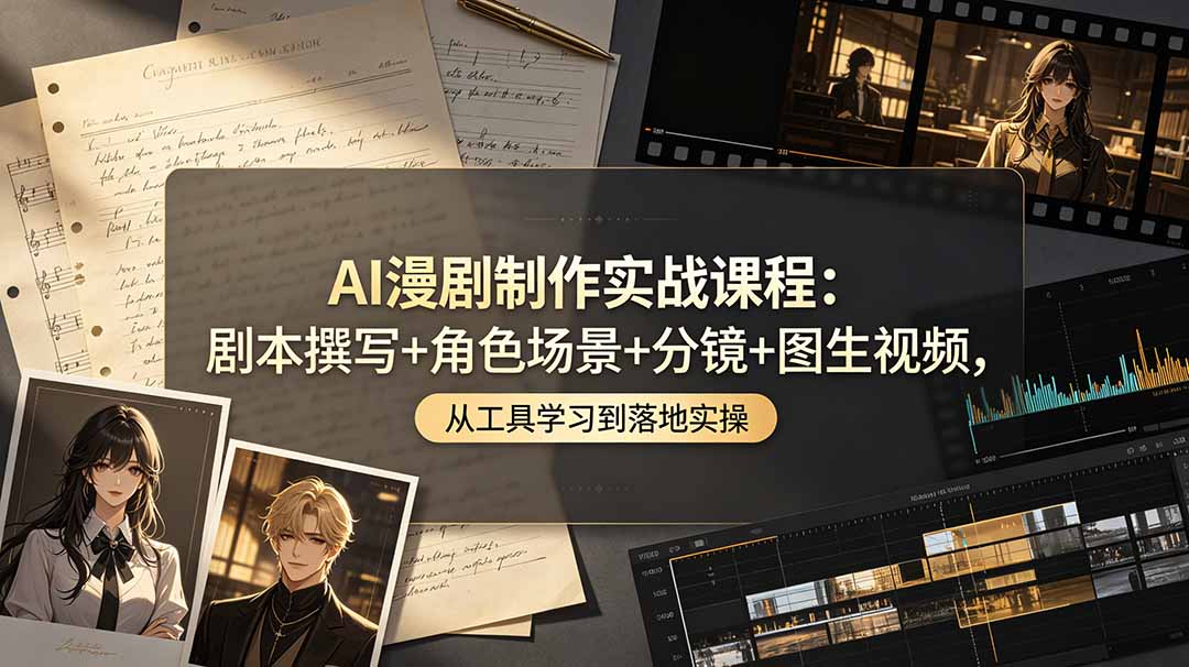AI漫剧制作实战课程:剧本撰写+角色场景+分镜+图生视频,从工具学习到落地实操-旺仔资源库