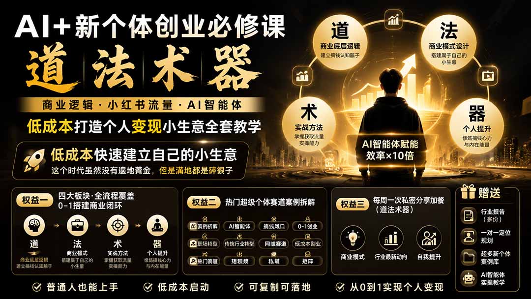 AI+新个体创业必修课-更新0922｜道法术器｜商业逻辑·小红书流量·AI智能体｜低成本打造个人变现小生意全套教学-旺仔资源库