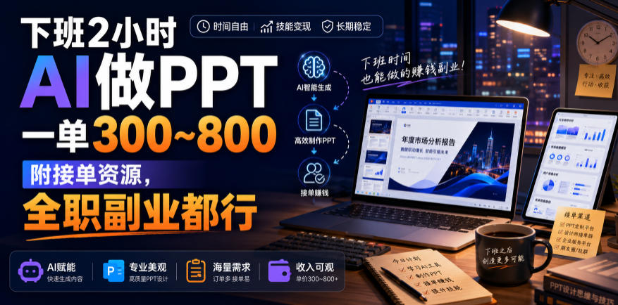 下班2小时AI做PPT,一单300~800,附接单资源,全职副业都行【揭秘】-旺仔资源库