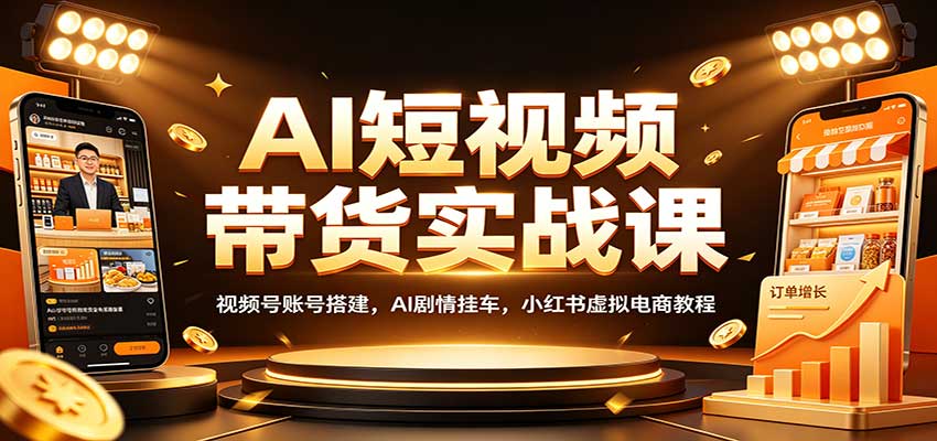 AI短视频带货实战课：视频号账号搭建，AI剧情挂车，小红书虚拟电商教程-旺仔资源库