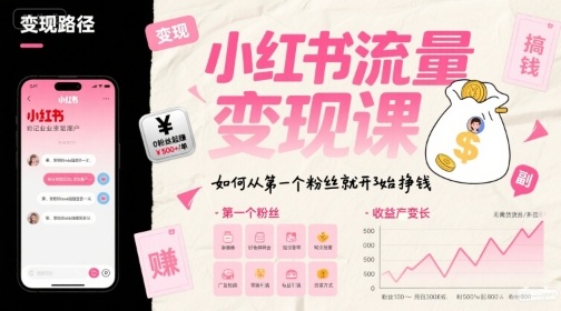 小红书流量变现课，如何从第一个粉丝就开始挣钱-旺仔资源库