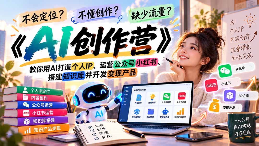 不会定位、不懂创作、缺少流量？《AI创作营》教你用AI打造个人IP、运营公众号小红书、搭建知识库并开发变现产品-旺仔资源库