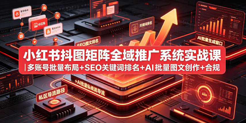 小红书抖图矩阵全域推广系统实战课｜多账号批量布局+SEO关键词排名+AI批量图文创作+合规私域导流完整落地教程-旺仔资源库
